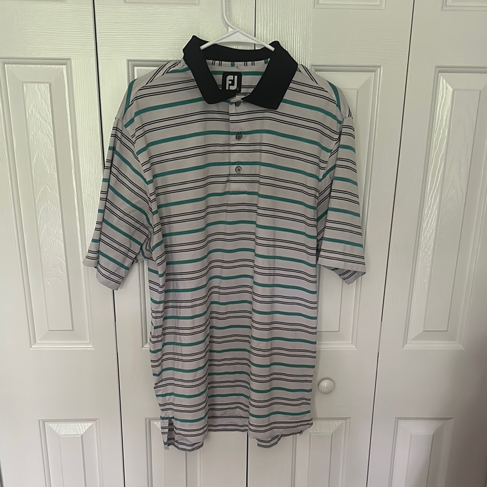 FootJoy Polo with Teal and Black Stripes